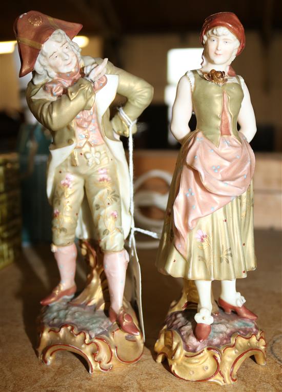 Pr 19C porcelain male & female figures, marked W&R (1 a.f)(-)